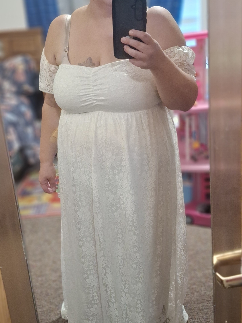 White Lace Off-Shoulder Maxi Dress